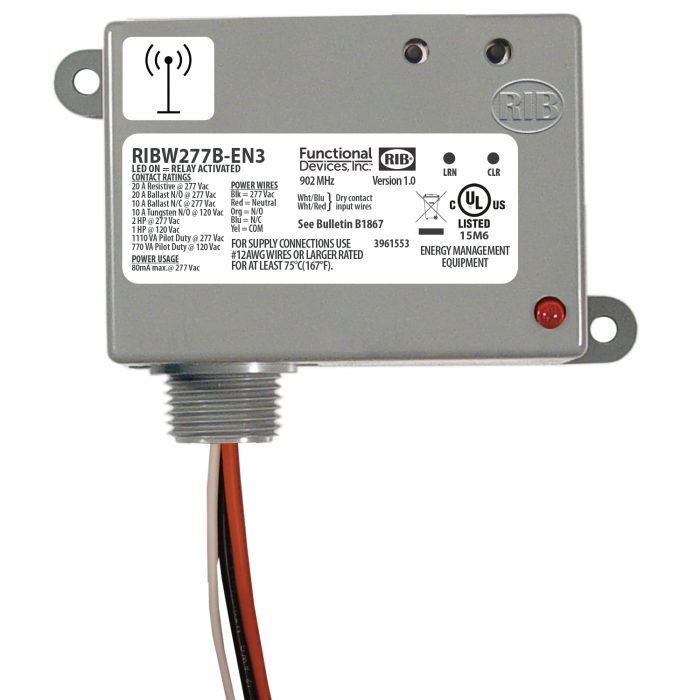 Wireless Relay Transceiver / Repeater: 20 Amp, 277 Vac – RIBW277B-EN3