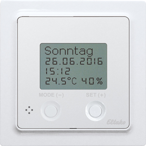 Eltako Wireless clock thermo hygro­stat with display in E-Design55 FUTH55ED/230V-