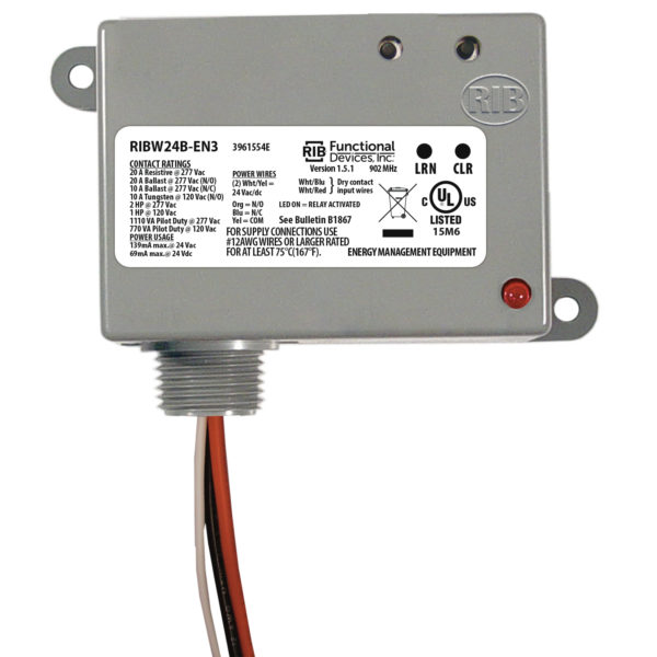 Wireless Relay Transceiver / Repeater: 20 Amp, 24 Vac/dc – RIBW24B-EN3