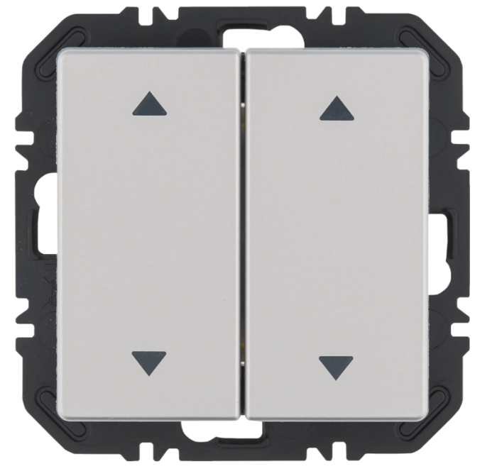 Enocean wall transmitter module with 2-way rocker switch with arrow symbol, Qx, aluminum