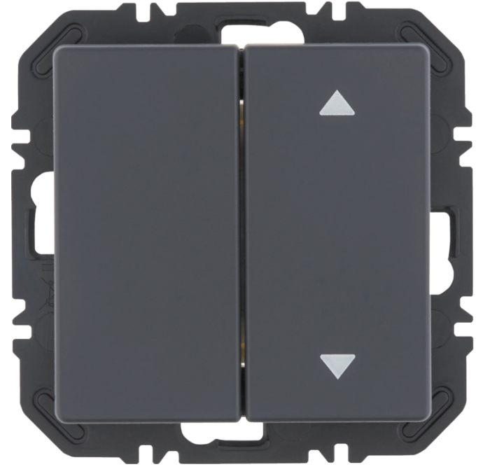 Enocean wall transmitter module with rocker switch, 2-way, one-sided with arrow symbol, Qx, anthracite