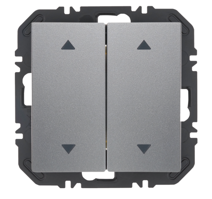 Enocean wall transmitter module with 2-way rocker switch with arrow symbol, BX, matt aluminum